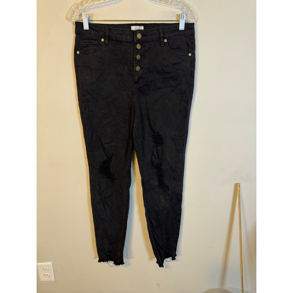 Easel Womens Skinny Jeans Distressed Button Fly Black L